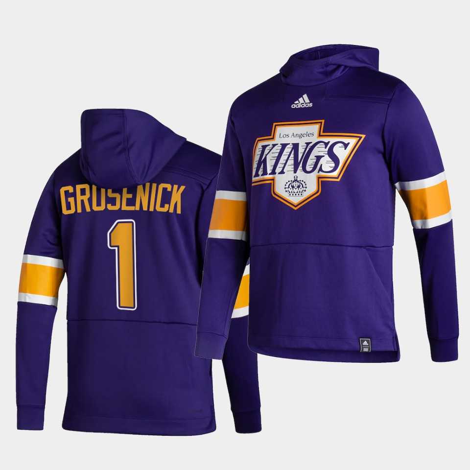 Men Los Angeles Kings 1 Grosenick Purple NHL 2021 Adidas Pullover Hoodie Jersey